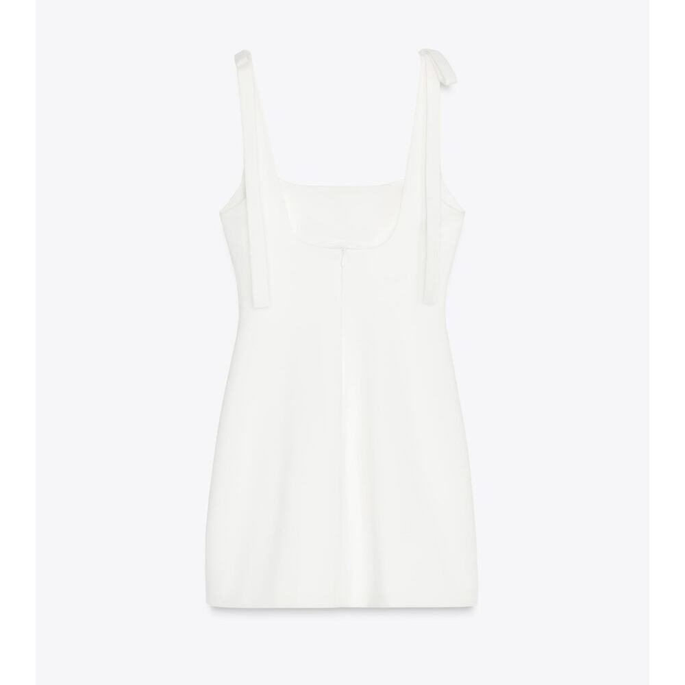 Zara NWT White Tie Shoulder Square Neck Mini Dress L - Picture 16 of 16